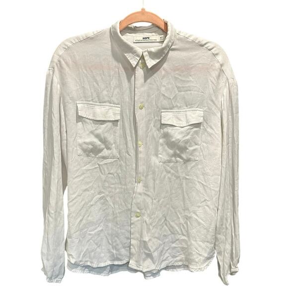 HOPE  STHLM White Gauzy Classic Coastal Basic Button Down Shirt Small - Picture 9 of 10
